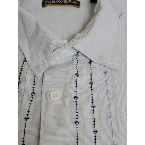 Cubavera Shirt Mens XL Blue Stripe Button Liene Blend Lightweight Embroidered - Picture 4 of 12